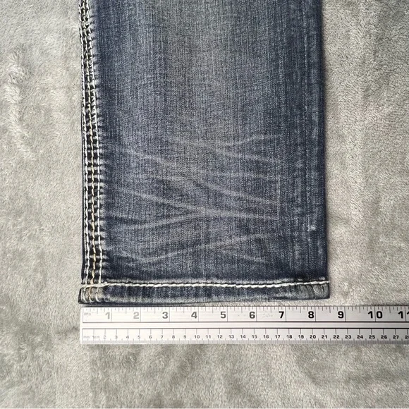 Rock Revival Jeans Mens 40x31 Blue Medium Wash Hern Straight Thick Stitch Cowboy